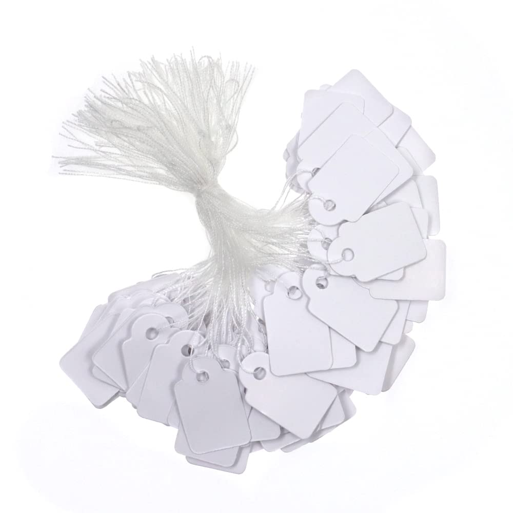Haohai 500 pcs Jewelry Price Tags with String Attached, Paper Price Labels, Display Clothing Tags Display Label, Marking Tags with Elastic String (White)