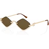 TYA Retro Y2k Sunglasses for Women Men,Trendy Semi-Rimless Sun Glasses Irregular Narrow Gold Sunnies UV400