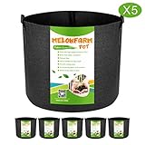 MELONFARM 5-Pack 5 Gallon Grow Bags Heavy Duty Thickened Non-Woven Plant Fabric Pots with Handles