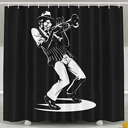 HVSAA Custom Waterproof Bathroom A Concert Performer Jazz Music Shower Curtain Polyester Fabric Shower Curtain Size 60 X 72inch