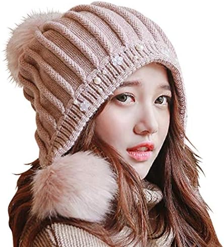 ニット帽 レディース ボンボン 秋冬 厚手 裏起毛 防寒帽子 Hat086 ビジュー ポンポン 定番 暖かい あったか