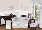 Sweet Jojo Designs Pink and Gray Chevron Zig Zag Baby Girl Bedding 9pc Crib Set
