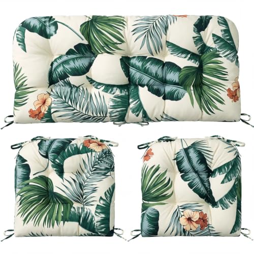 Printed Patio Chair Cushion Set, 3 Pcs Waterproof Outdoor Wicker Seat Pads at Amazon
