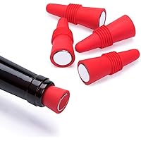OHMAXHO Wine Stoppers (Set of 5), Silicone Wine Bottle stopper and Beverage Bottle Stoppers, Red