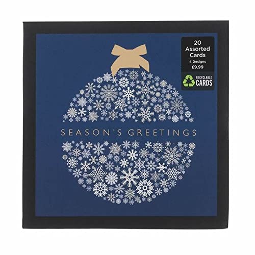 Box of 20 Christmas Cards Navy and White Snowflake Christmas Cards Pack of 20
