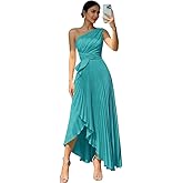 Thinyfull One Shoulder Pleated Bridesmaid Dresses Satin A Line with Slit Formal Gowns