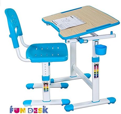 FD FUN DESK Height Adjustable Children Desk &amp; Chair Set, Kids Workstation for School, Kids Study Table in PICCOLINO II (BLUE)