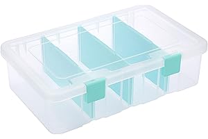 BTSKY Clear Plastic Dividing Storage Box with 4 Compartments Adjustable Storage Bin with Lid Plastic Craft Storage Container Multipurpose Sewing Box Art Supply Organizer, 13.3x8.1x3.4 Inches