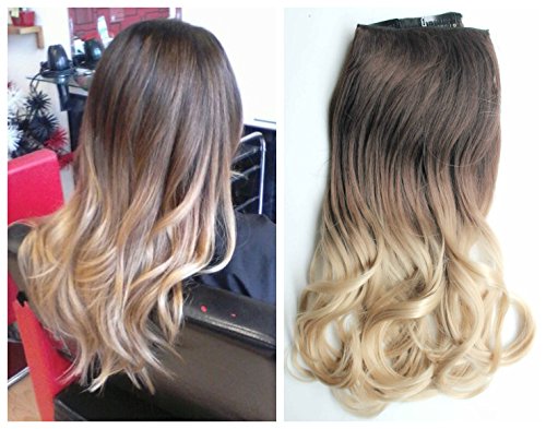 17 Inches 120grams Thick One Piece Half Head Wavy Curly Ombre Clip in Hair Extensions (Col. Dark brown/sandy blonde) DL - Thumbnail 2