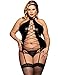comeondear Women Plus Size Teddy Lingerie Sleeveless Club Bodysuit with Garter Jumpsuit Tops