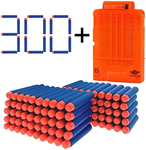 Vopa 300 Pcs Dart Refill Bullet for Nerf N-strike Elite Series Nerf Toy Gun + Extra Quick Reload Clip