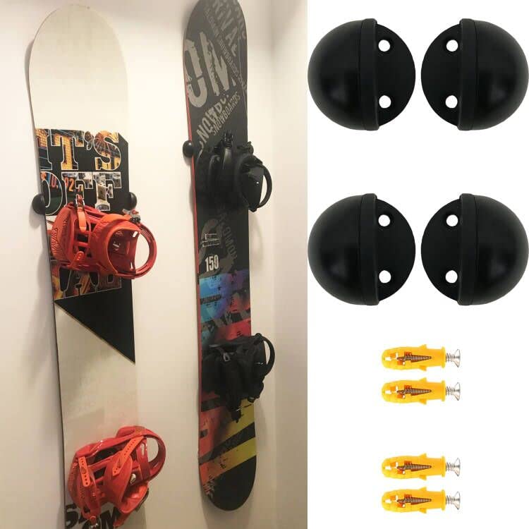 AUXPhome 4 Pack Ski/Snowboard Wall Mount Storage, Floating Hanger Rack Wall Holder - Stainless Steel - Abrasion resistant rubber protects your board's edges - Hardware Included - Hold 2 Boards