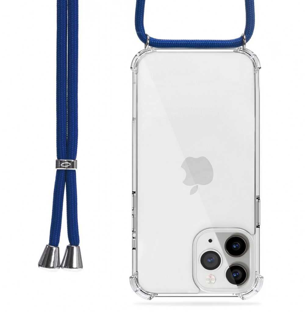 Trop Saint® Crossbody iPhone 13 Pro - Case Cell Phone Cover with Lanyard Transparent Silicone Collar Strap - Blue Indigo