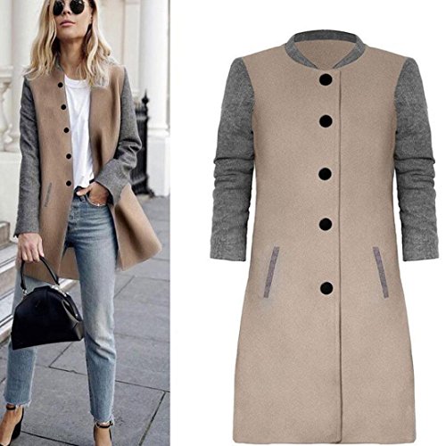 Women's Coat,Toponly Womens Hit Color Mosaic Casual Long Sleeve Cardigan Jacket Lady Coat (Gray, S)