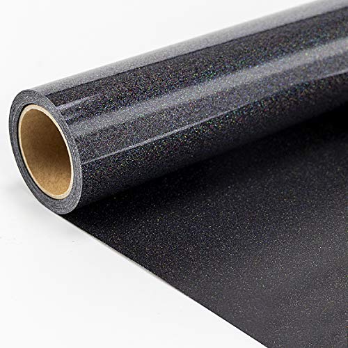JANDJPACKAGING Glitter Black Heat Transfer Vinyl HTV for TShirts