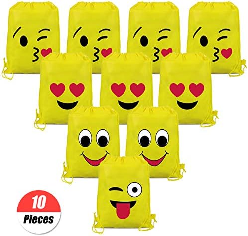 YuChiSX 10 Pieces Colorful Drawstring Tote Bag,Emoji Drawstring Backpack Party Bags for Kids Girls and Boys, Goody Birthday Party Favor Bags Supplies for Kids