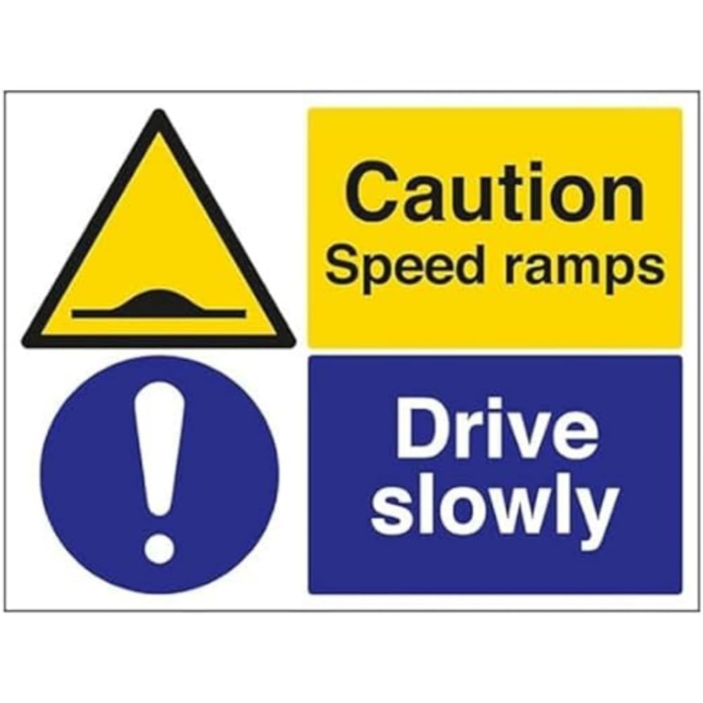 V Safety Caution Speed Ramps/Drive Slowly - 800x600mm Class RA1 Reflective 3mm Aluminium Composite With Anti-Graffiti Coating Safety Sign