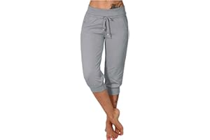 Capris Pants for Women 2026 Sweatpant Cropped Jogger Running Pants Lounge Loose Fit Drawstring Waist with Side Pockets