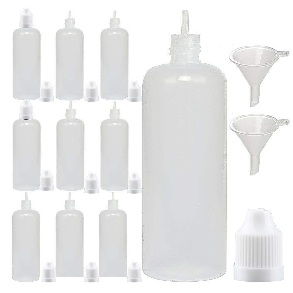 NANSHINE LDPE Plastic Dropper Bottles Empty Squeeze Liquid Eye Dripper Containers（Bottle + cap + tip + mini funnel + labels) 100ML x10 White