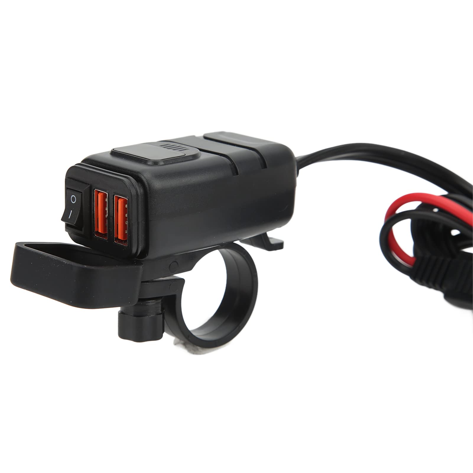 Motorcycle Dual USB SAE to USB Adapter with Waterproof Cover Switch Fast Charging Built in Voltmeter for Phone Tablet