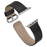 Apple Watch Band, eLander Top-grain Leather Band Strap with Stainless Metal Clasp for Apple Watch All Models 42mm (Leather - Black)