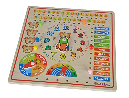 Eichhorn 100005457 - Steckpuzzle Kalenderuhr 30x30cm, unterschiedliche Steckmöglichkeiten, Wand Aufhängemöglichkeit, FSC 100% Zertifiziertes Lindensperrholz – Bild 3