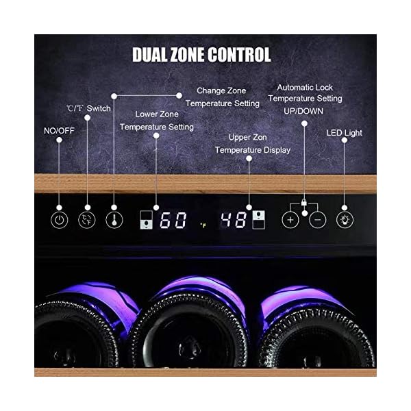 Joy-Pebble-Wine-Cooler-28-Bottle-Dual-Zone-Built-in-Wine-Cellar-with-Stainless-Steel-Double-Layer-Tempered-Glass-Door-and-Temperature-Memory-Function