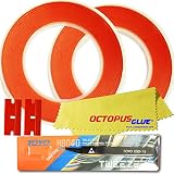 Octopus Glue 2pcs Rolls of 2mm x 30m Clear Double Sided Adhesive Tape (Type 4910 Red Backing) with ESD Anti-Static Tweezer, Microfiber Cloth & 2 Plastic Razor Blades for Phone LCD, Digitizer Repair