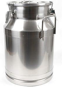 Milk Can 8 Gallon Food Grade Stainless Steel Milk Transport Can Milk Bucket Wine Pail Bucket Milk Can Tote Jug with Sealed Lid for Milk Wine Liquid Storage Container (8 Gallon / 30 Liters)