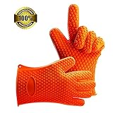 Homar 3 Colors Heat Resistant BBQ Grilling Gloves Oven Mitten Set - Best in Protective Mitts & Potholders - Silicone Baking & Outdoor Cooking Gloves One Size Fits All Perfect for Men & Women (Orange)