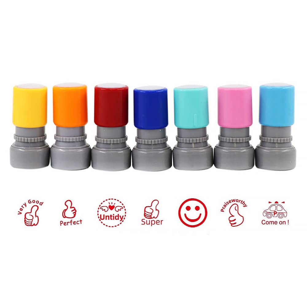 Teachers Stamps, Stamps for School Teachers, 7PCS Self Inking Teacher Stamps, Pre Ink Reward Stamp, Pattern Assorted Stampers Self Ink Plastic Stampers Holiday Party Favors Gifts (Style D)