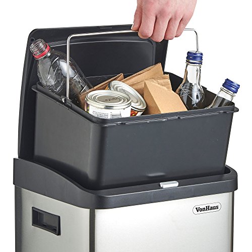 VonHaus Recycling Pedal Bin for Kitchen Waste 34L Rubbish Capacity Vertical Double Recycle