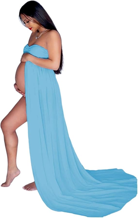 Women S Strapless Shoulder Maternity Dress Photography Chiffon Dress With Slot For Photo Shooting Classic Amazon De Bekleidung