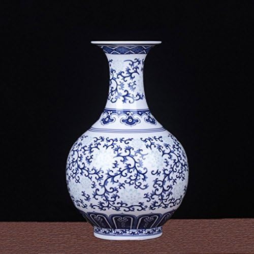 Blue and White Porcelain Vase for Home and Office Decor (5.5 × 5.5 × 9.5 Inches, Blue and White)