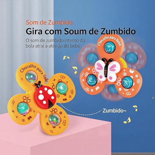 Piões com Ventosas, Conjunto de 3 Peças, Brinquedos Giratórios com Ventosas, Piões Anti-Stress, Brinquedos Sensoriais