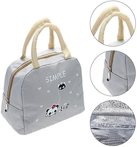 Akanksha Deal Printed Cartoon Animal Lunch Bag Portable Insulated Cooler Bags Thermal Food Picnic Lunch Box Women Kids Lunch Box Tote,Cartoon Canvas Bag (Grey-Simple) (Size:-20x13x20cm)