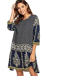 MAKEMECHIC vestido bohemio corto casual de manga 3 4 con estampado floral tribal étnico para mujer