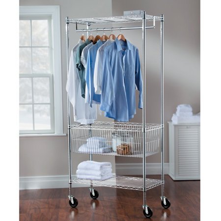 laundry cart on wheels with hanging bar