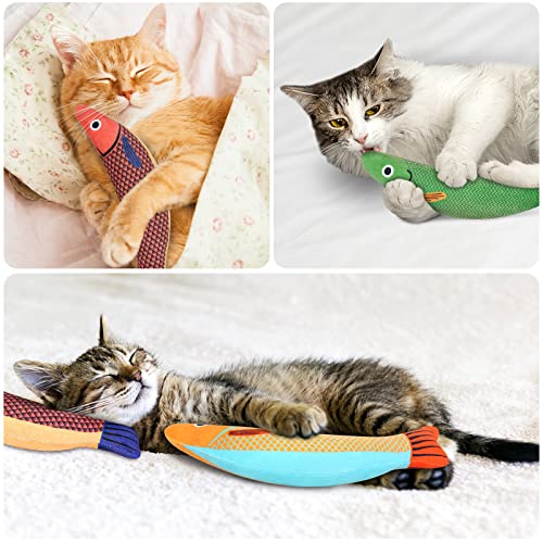 Aibuddy Cat Toy, 3 Pieces Cat Toy with Catnip, Bell, Fish Toy for Cat, Interactive Toys for Play, Bite, Chew