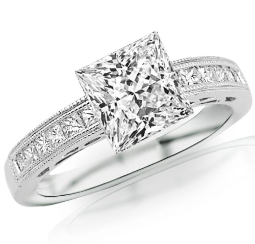 Carat 14k White Gold Channel Set Princess Cut Diamond