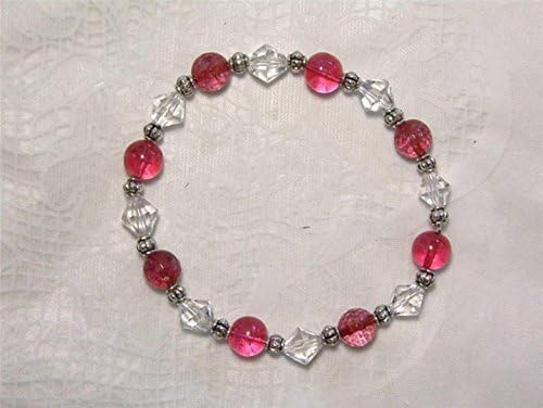 Cynthia Lynn "OCTOBER'S CHILD" Ladies' Micro-Faceted Pink Tourmaline Birthstone and Clear Quartz Crystal Silver Stretch Bracelet