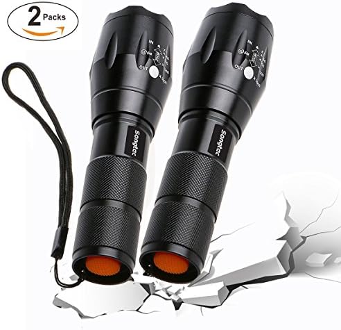 Songtec Handheld LED Flashlight, Ultra Bright, Zoomable, IP65 Water-Resistant, 900 Lumens CREE, 5 Modes for Camping, Outdoor, Home Emergency Torch(Battery Not Included) – 2 Packs