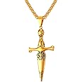 U7 Punk Necklaces Stainless Steel 18K Gold Plated Large Hip Hop Dagger/Knife/Sword/Steampunk Gear/Large Razor Blade Pendant Necklace for Men Women, Chain 22-24 Inches