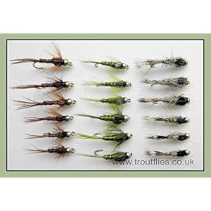 18 Goldhead Nymphe Mouches De Pêche Truite. Olive, Lièvres Oreille, Faisan Tails, Mixte