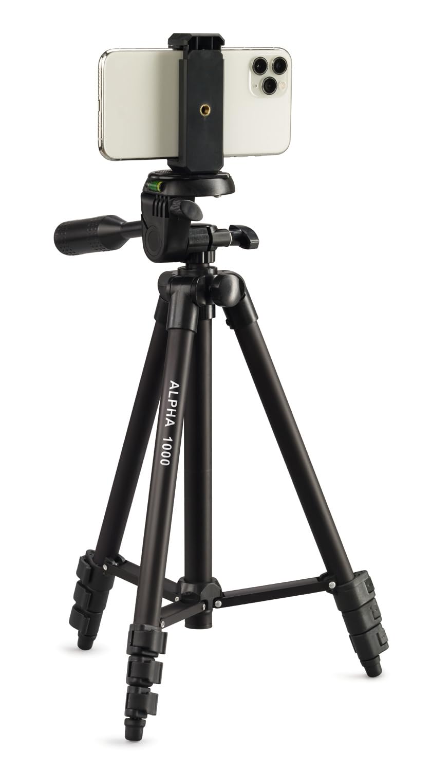 CULLMANN - 52104 - Alpha 1000 mobile BT tripod with smartphone holder and Bluetooth trigger (extension height 106 cm, package size 37 cm, with 3-way head, max. load 1 kg, weight 480 g), black