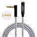 CableCreation [2-Pack,3 Feet 3.5mm Male to Female Extension Cable, 3.5mm Stereo Headphone Extension Cable Adapter, 90 Degree Right Angle Aux Cable, Black and White…