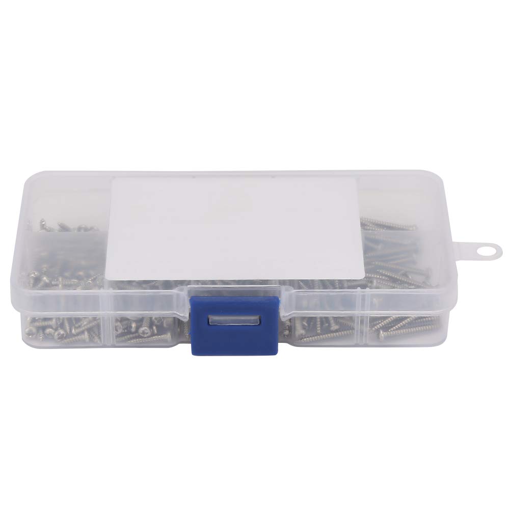 Hyuduo 400pcs M2.2 Stainless Steel High Strength Self Tapping Screws, Cross Pan Head Screws Assortment Kit, Self Tapping Screws Set, for Power Electronics