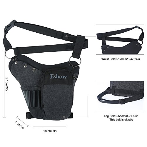 Eshow Beintasche Motorrad klein für Damen & Herren Schultertasche Bein Hüfttasche leicht wasserdicht Schwarz aus Canvas… – Bild 3