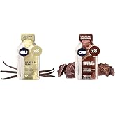 GU Energy Original Sports Nutrition Energy Gel, Vegan, Gluten-Free, 8-Count Vanilla Bean and 8-Count Chocolate Outrage Bundle
