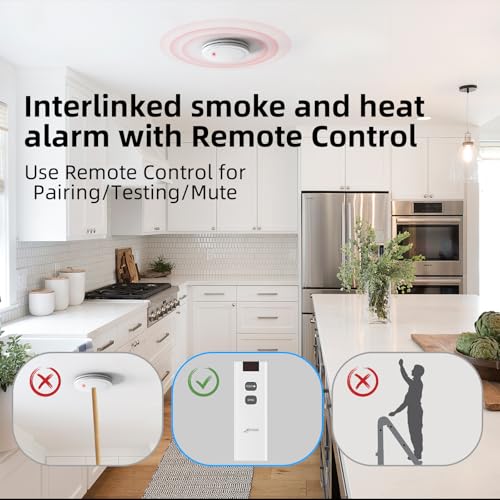 CPVAN Wireless Interlinked Smoke, Heat & Carbon Monoxide Alarm Bundle, Scotland & England Law Compliant | 10-year Battery Life, Pre-Linked Fire Detectors for home,5 Pack + 1 Remote（2nd Generation）